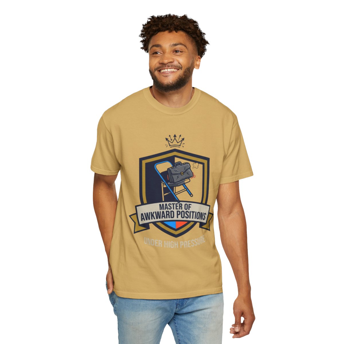 Color: Mustard | Master of Awkward Positions Unisex Garment-Dyed Tee