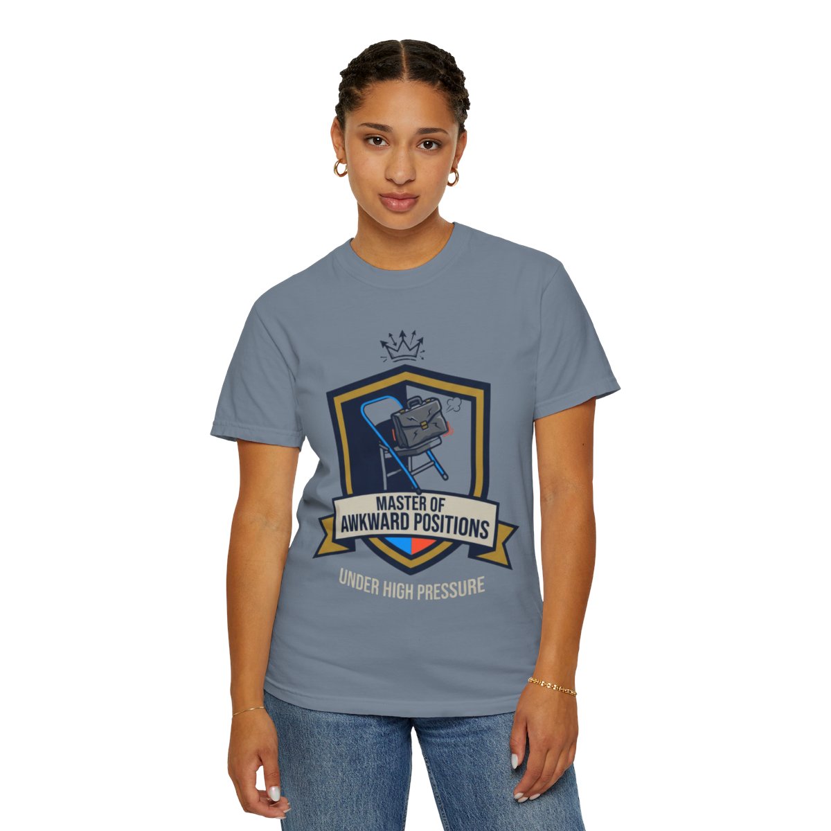Color: Blue Jean | Master of Awkward Positions Unisex Garment-Dyed Tee