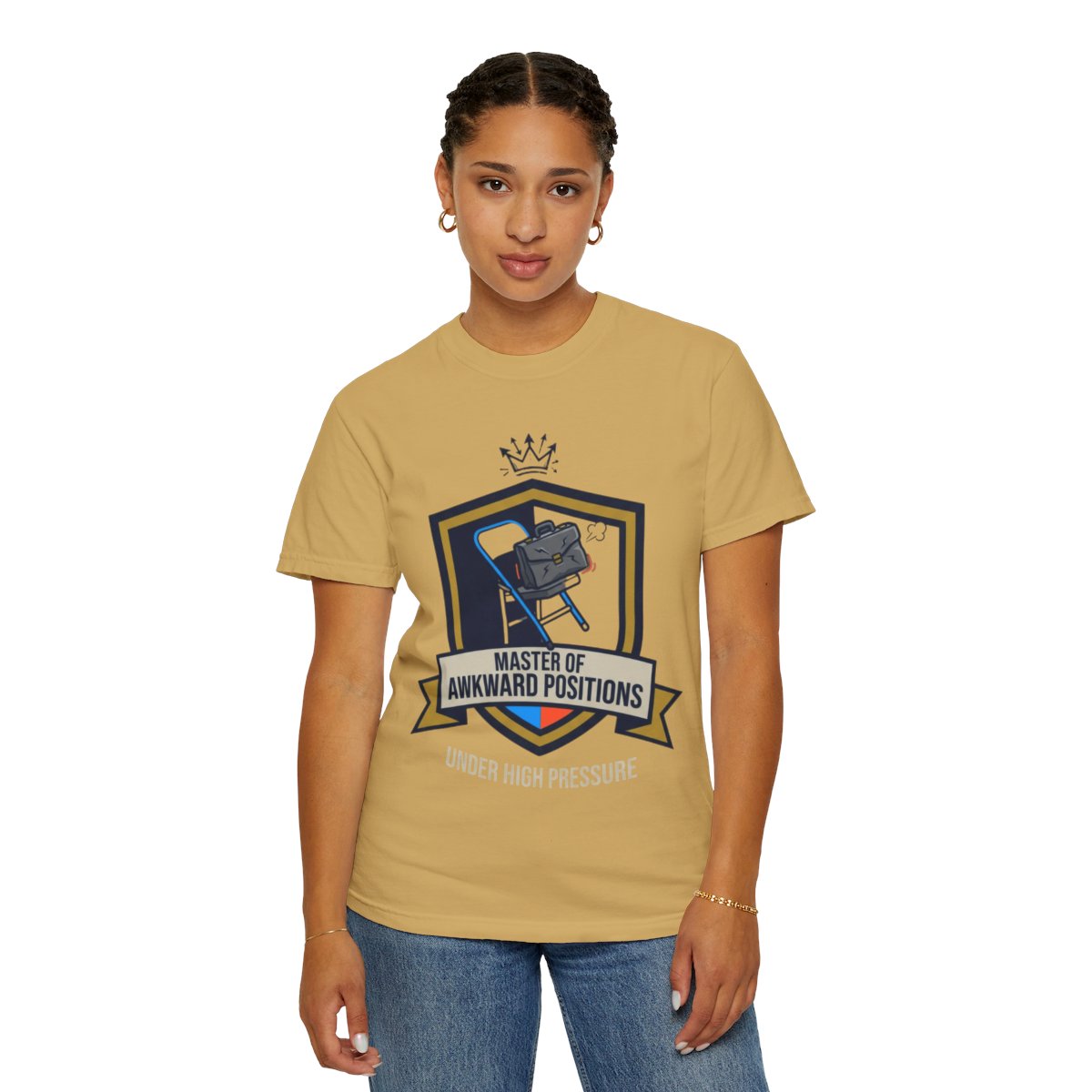 Color: Mustard | Master of Awkward Positions Unisex Garment-Dyed Tee