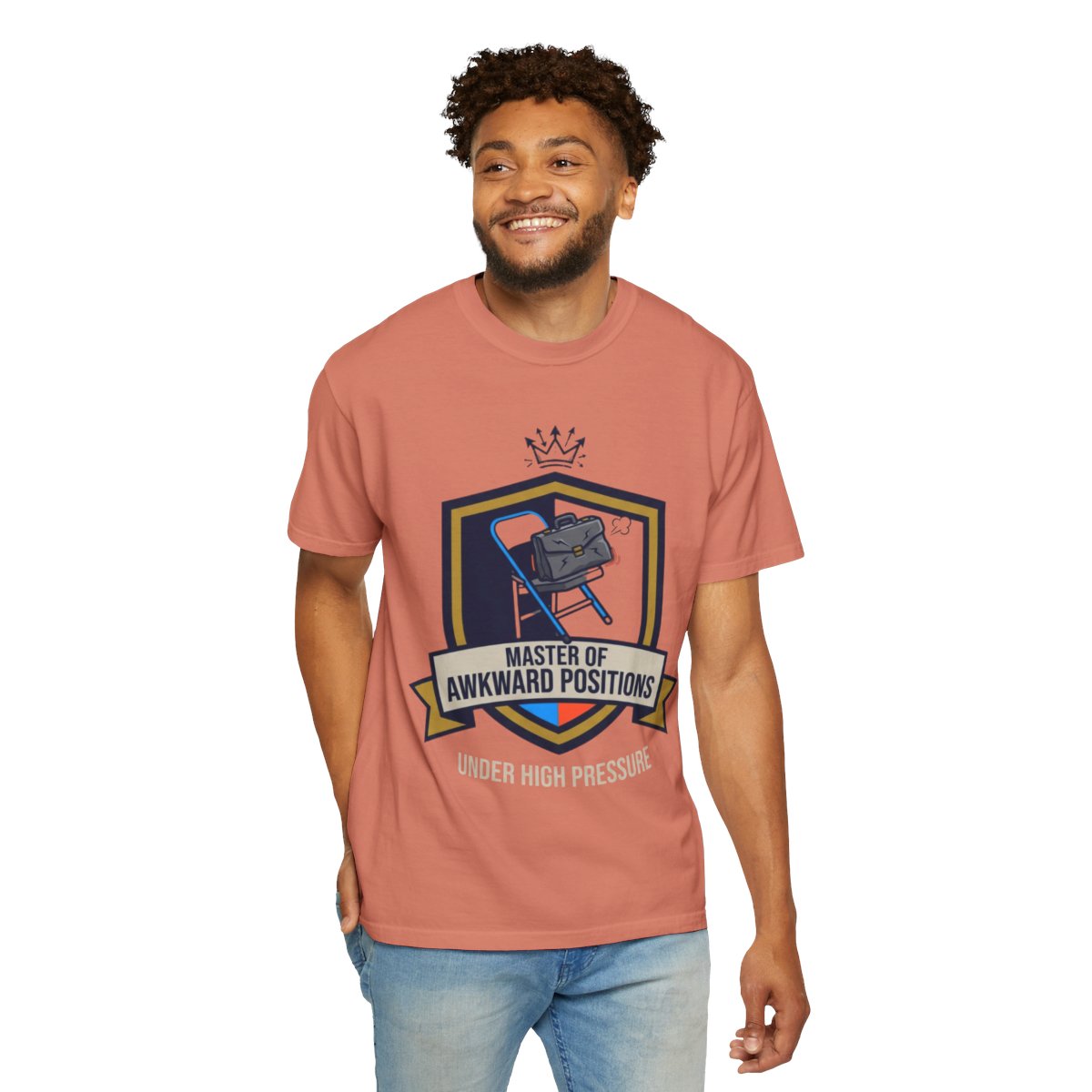 Color: Terracotta | Master of Awkward Positions Unisex Garment-Dyed Tee