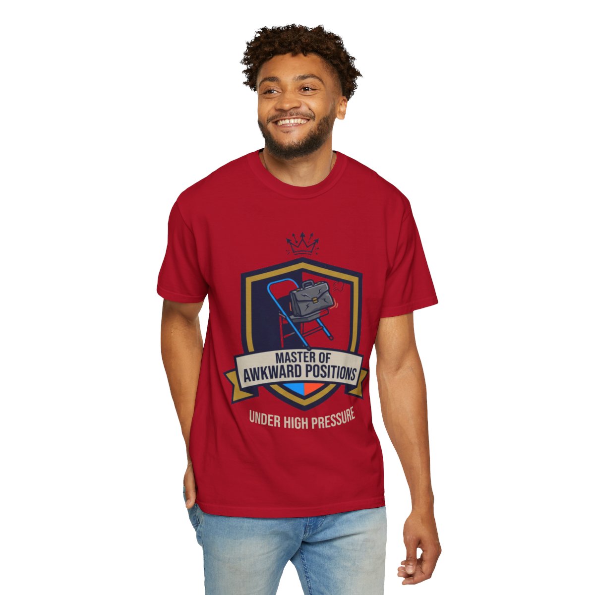 Color: Red | Master of Awkward Positions Unisex Garment-Dyed Tee