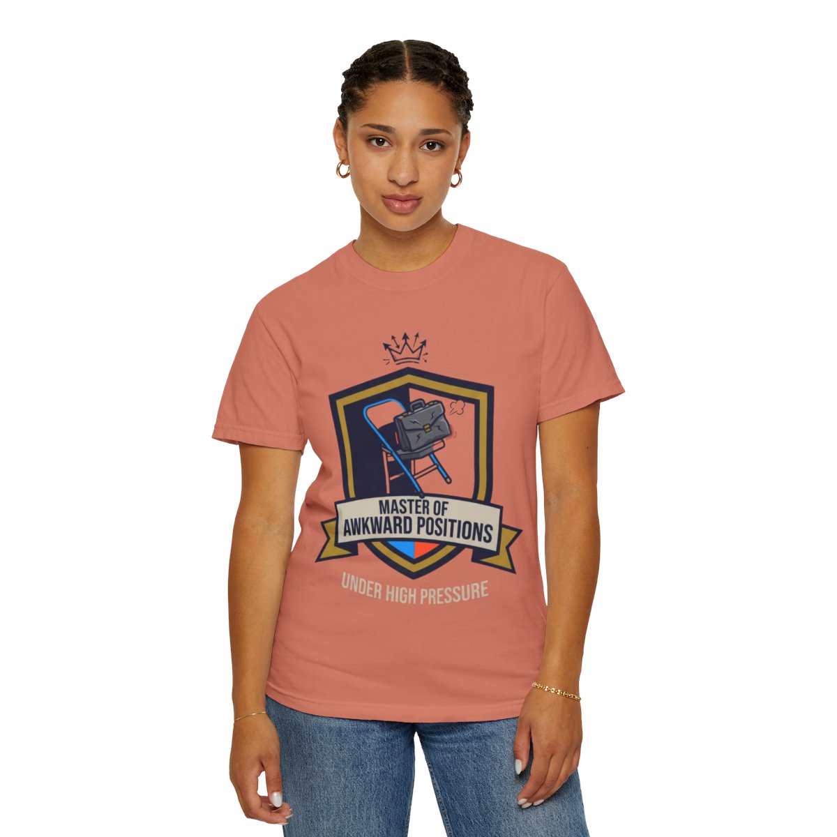 Color: Terracotta | Master of Awkward Positions Unisex Garment-Dyed Tee