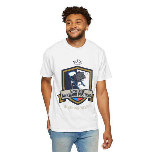 Color: White | Master of Awkward Positions Unisex Garment-Dyed Tee