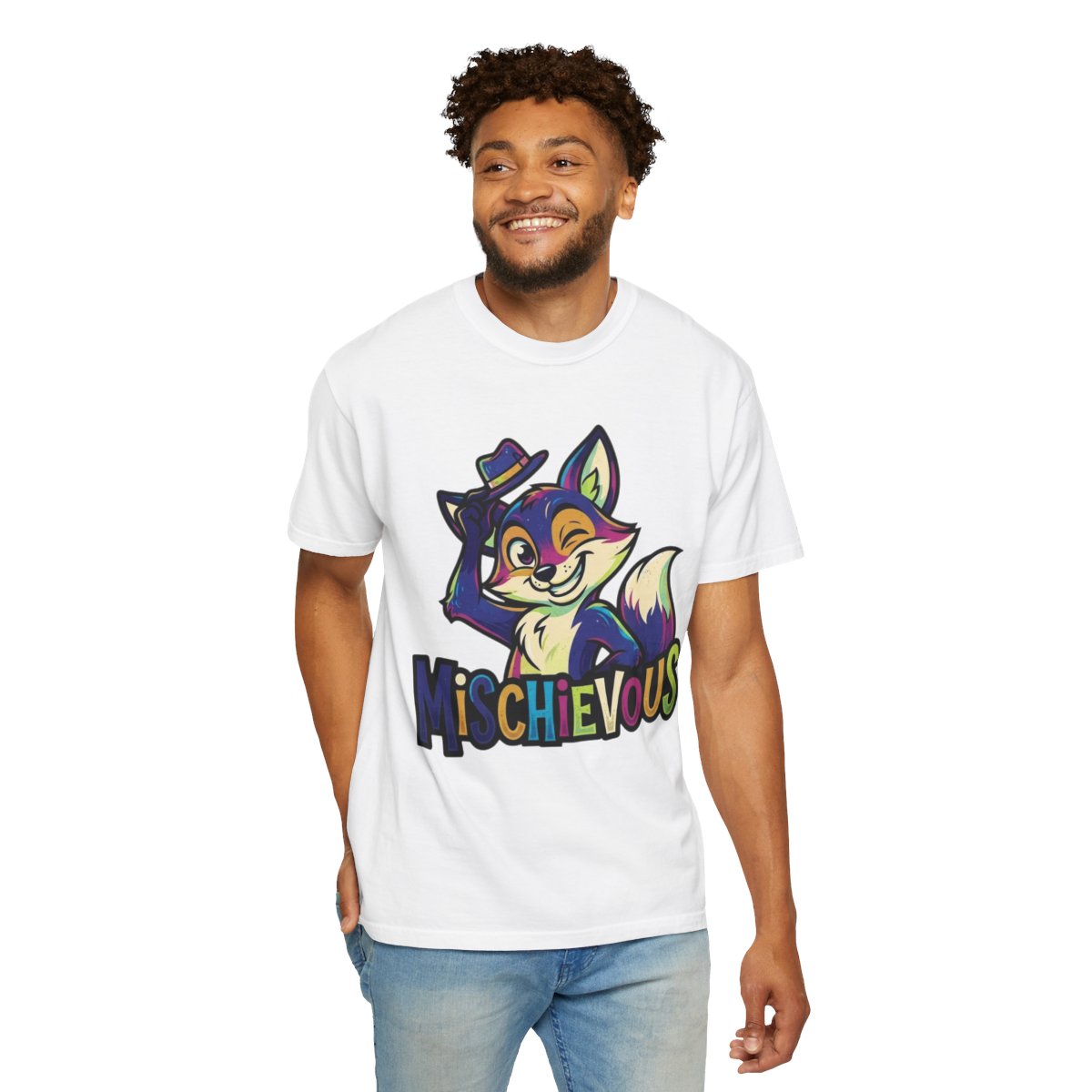 Color: White | Mischievous Unisex Garment-Dyed Tee