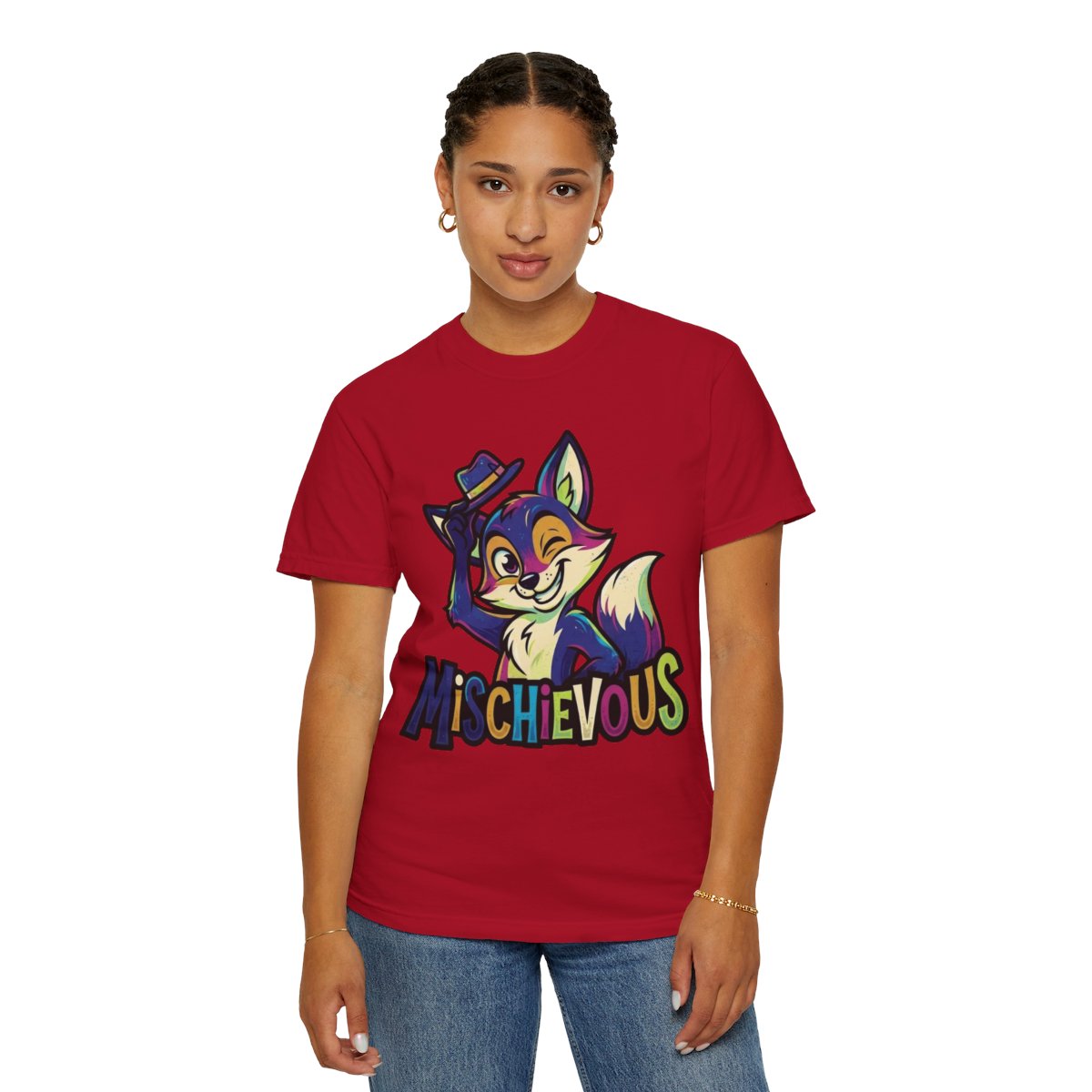 Color: Red | Mischievous Unisex Garment-Dyed Tee