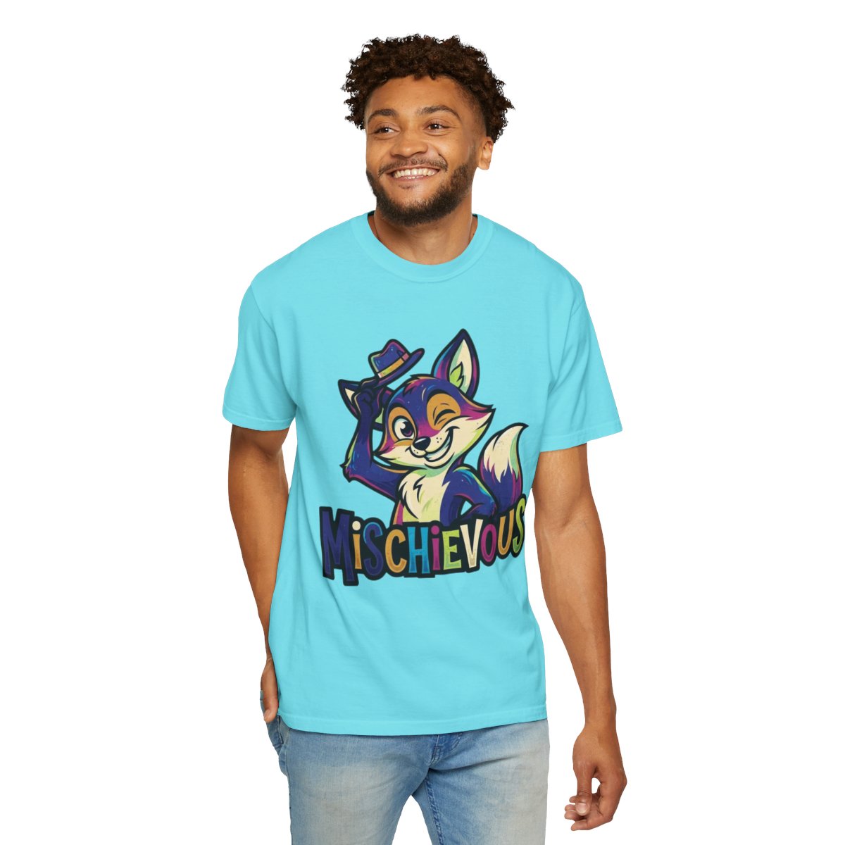 Color: Lagoon Blue | Mischievous Unisex Garment-Dyed Tee