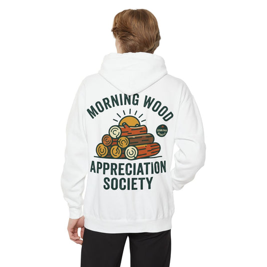 Color: White | Morning Wood Appreciation Society Garment-Dyed Hoodie