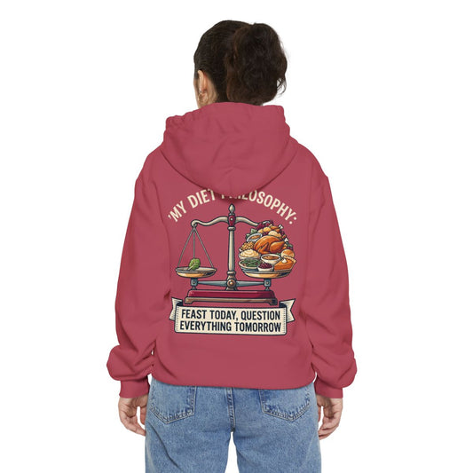Color: Crimson | My Diet Philosophy Garment-Dyed Hoodie