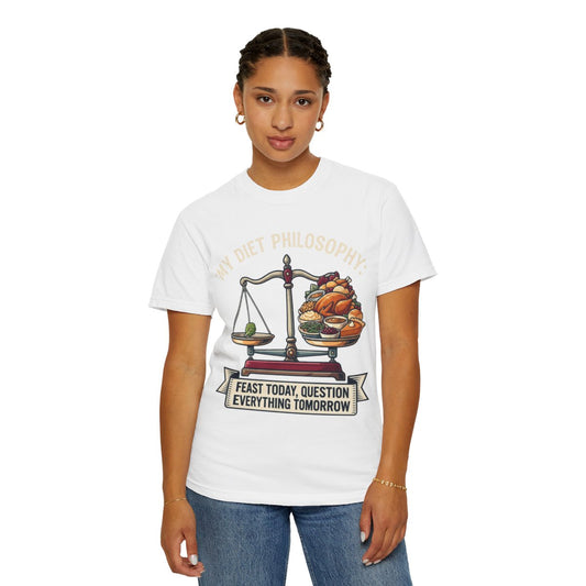 Color: White | My Diet Philosophy Unisex Garment-Dyed Tee