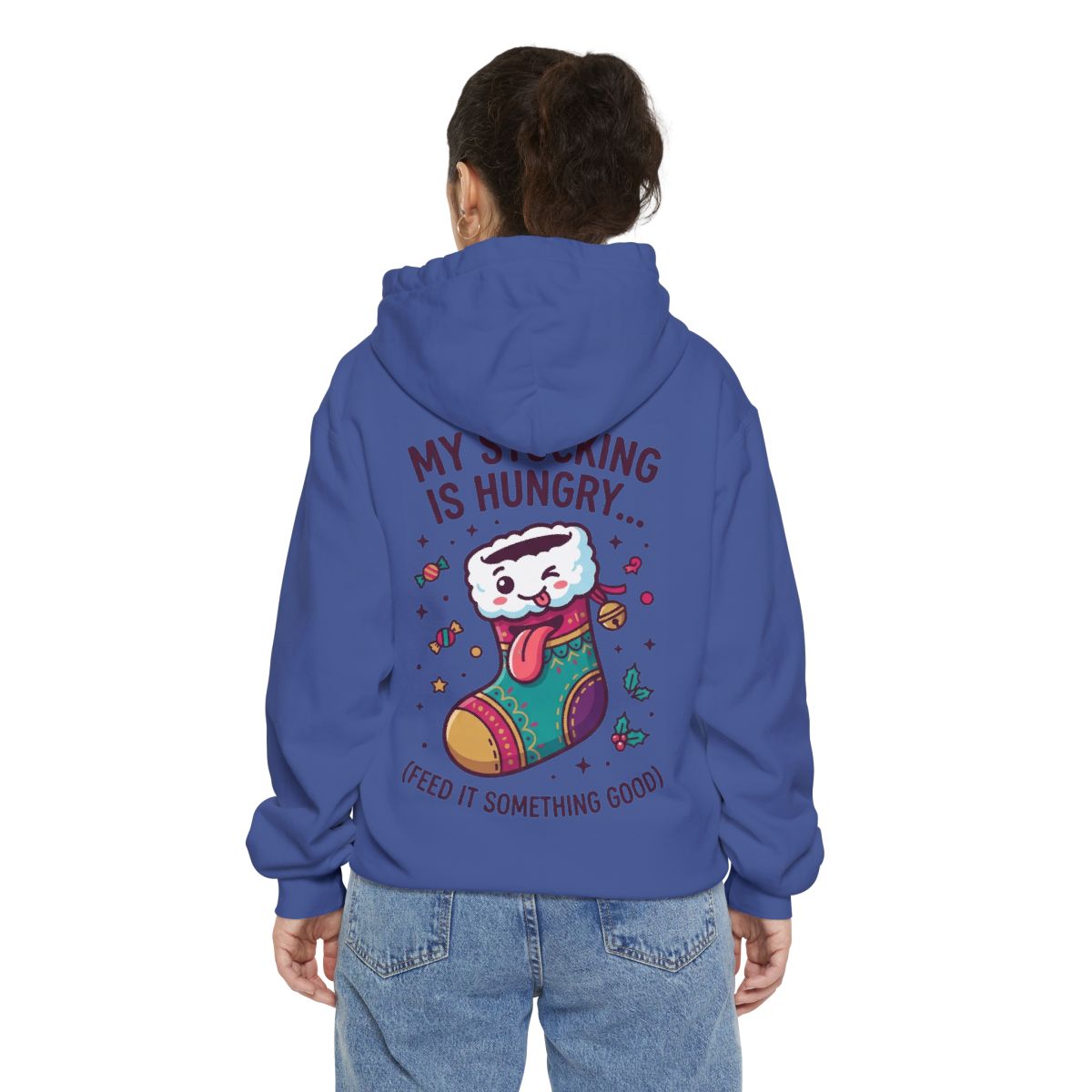 Color: Flo Blue | My Stocking Is Hungry Garment-Dyed Hoodie