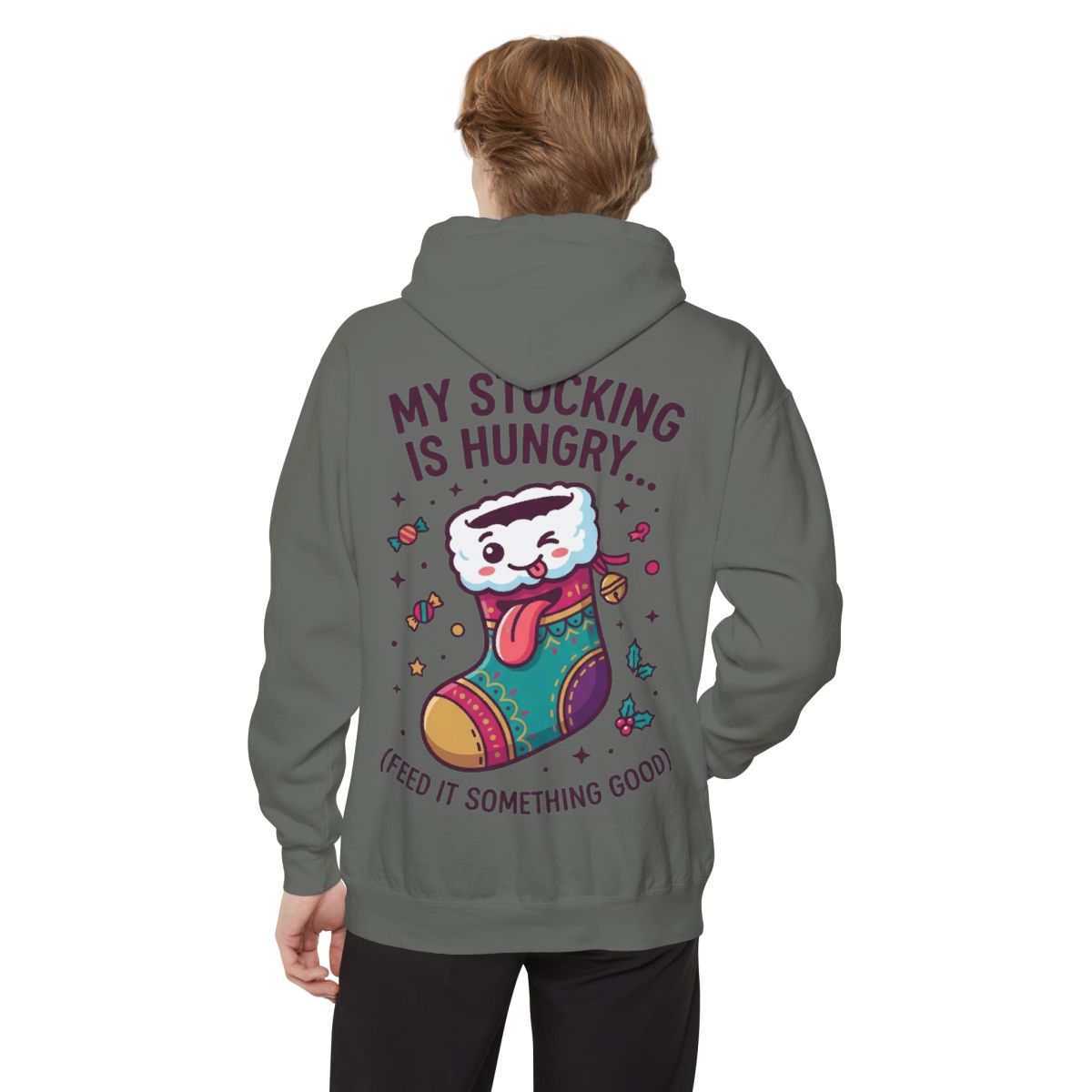 Color: Grey | My Stocking Is Hungry Garment-Dyed Hoodie