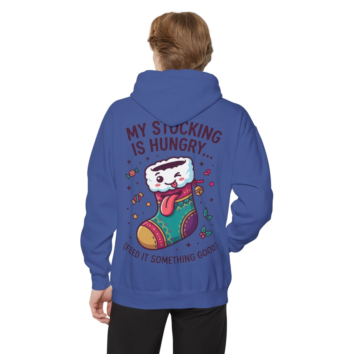 Color: Flo Blue | My Stocking Is Hungry Garment-Dyed Hoodie