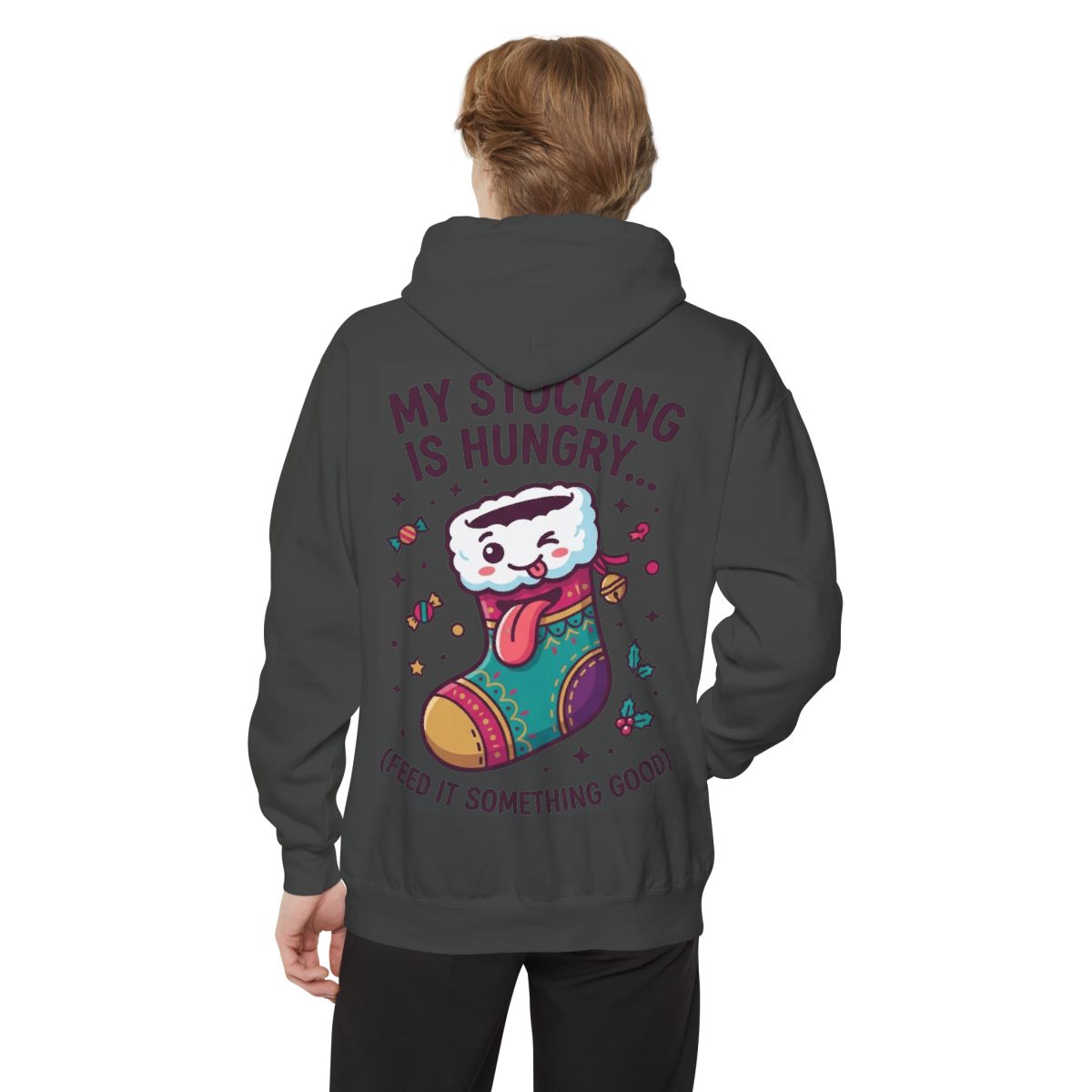 Color: Pepper | My Stocking Is Hungry Garment-Dyed Hoodie
