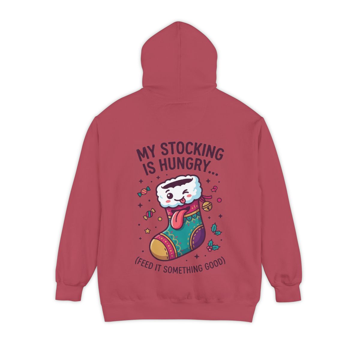 Color: Crimson | My Stocking Is Hungry Garment-Dyed Hoodie