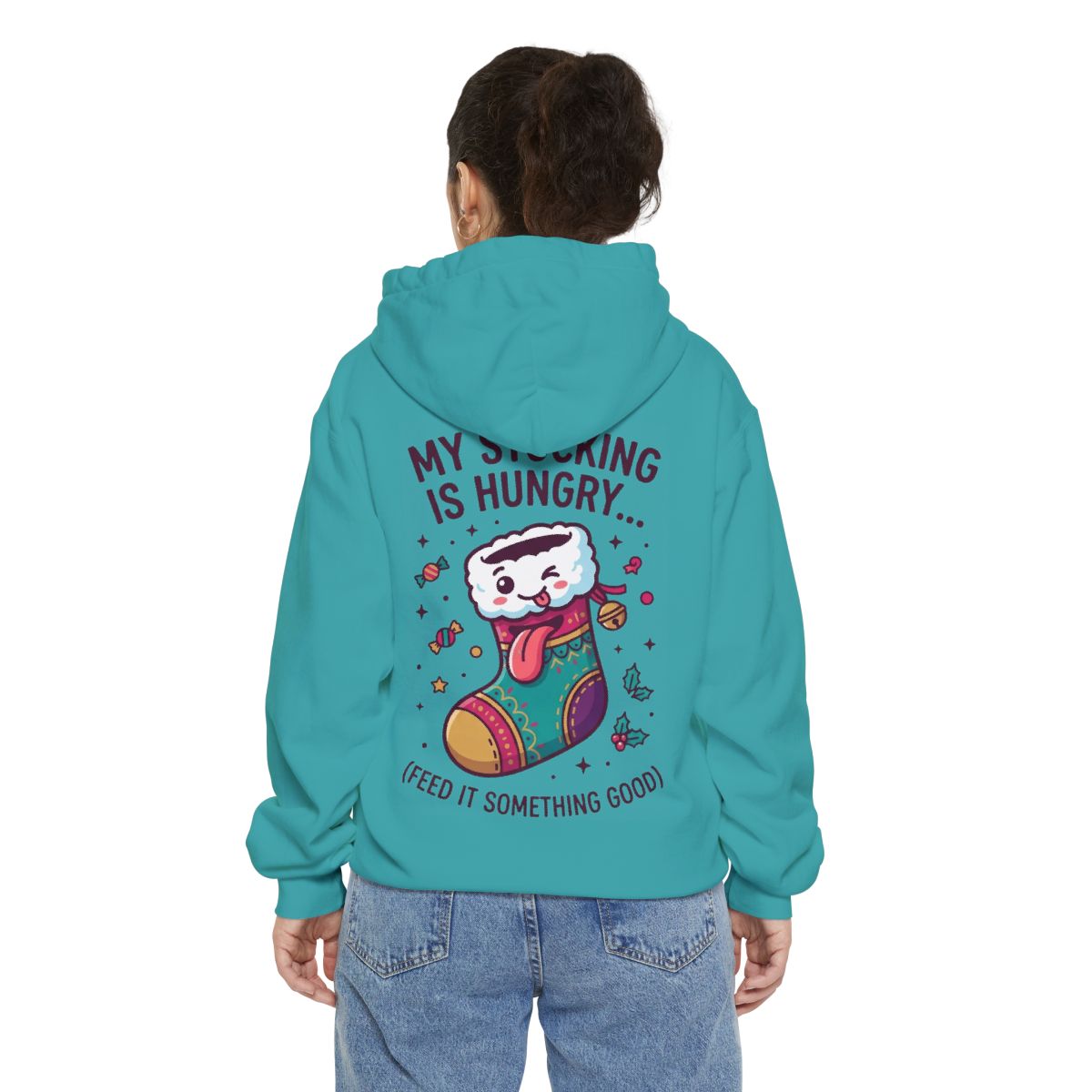 Color: Seafoam | My Stocking Is Hungry Garment-Dyed Hoodie