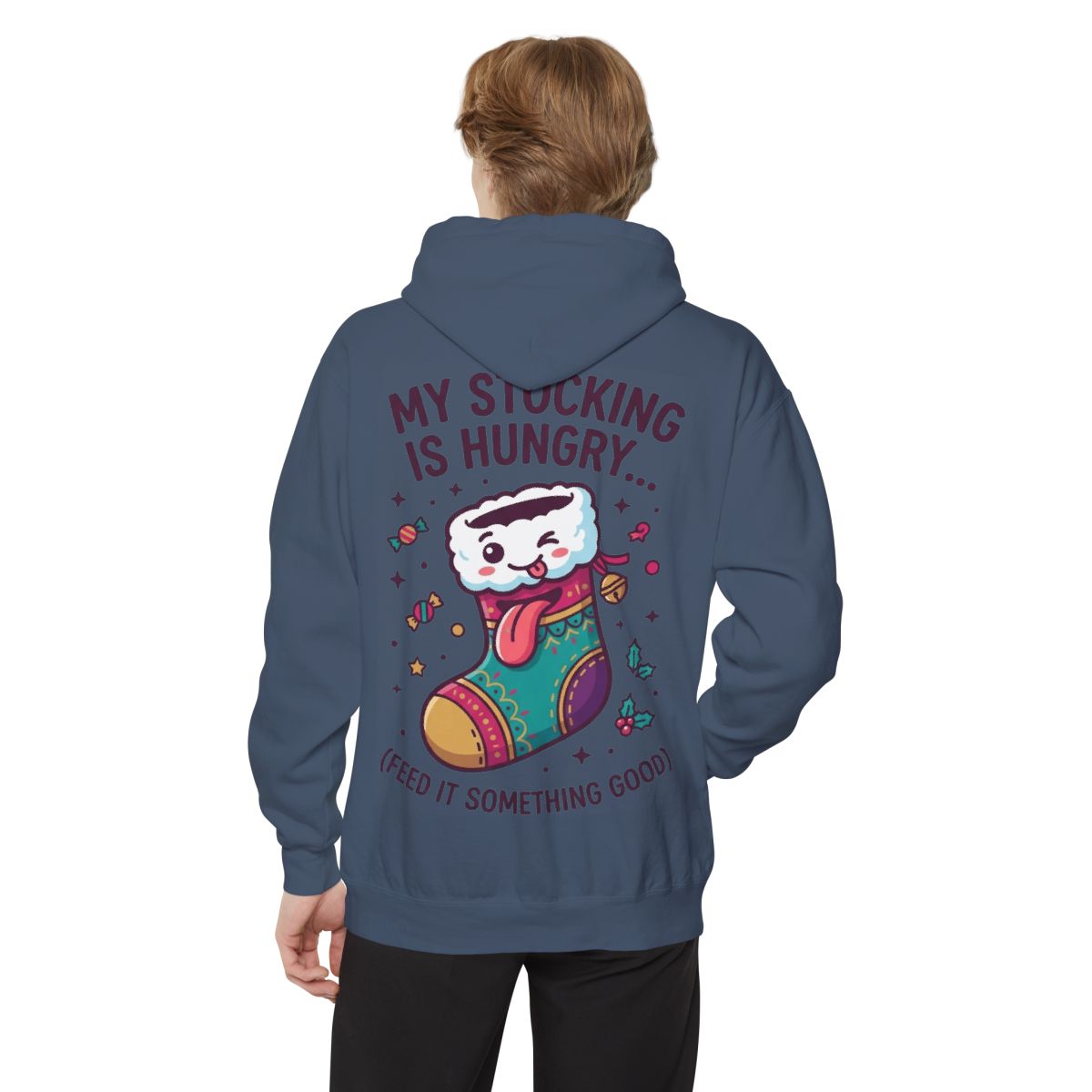 Color: Denim | My Stocking Is Hungry Garment-Dyed Hoodie