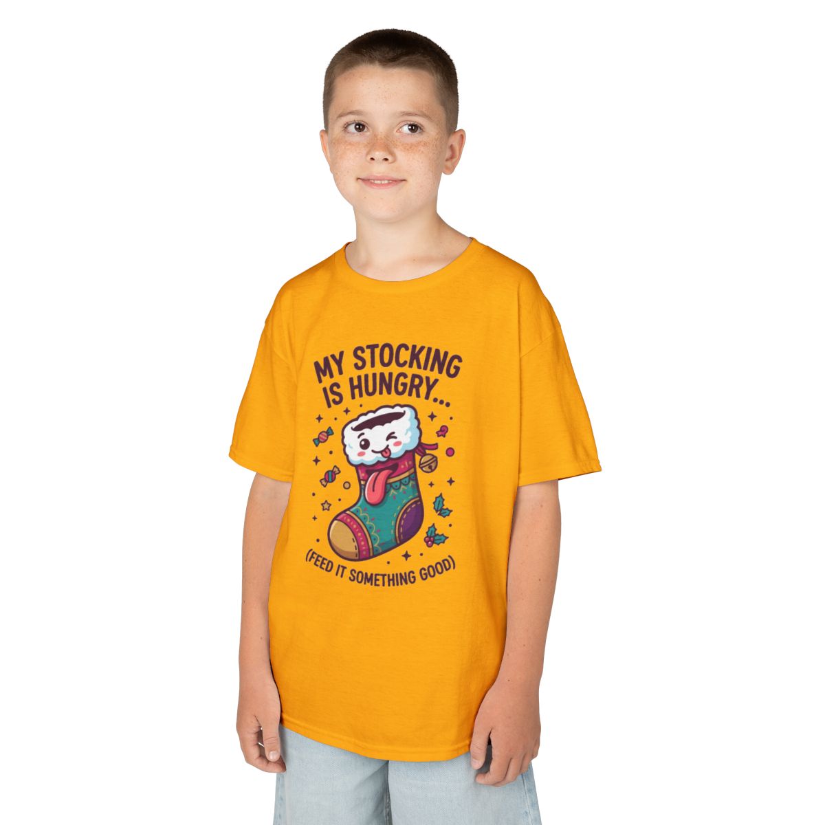 Color: Gold | My Stocking Is Hungry Kids Tee