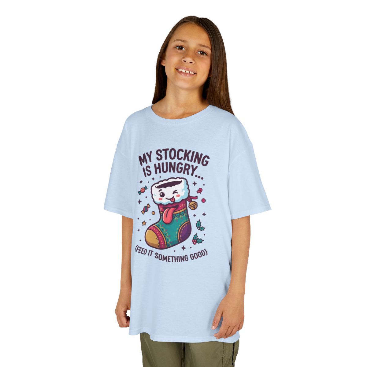 Color: Light Blue | My Stocking Is Hungry Kids Tee