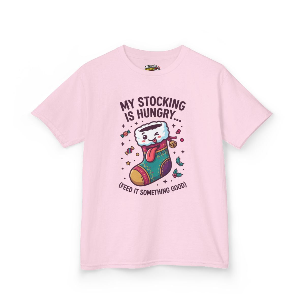 Color: Light Pink | My Stocking Is Hungry Kids Tee