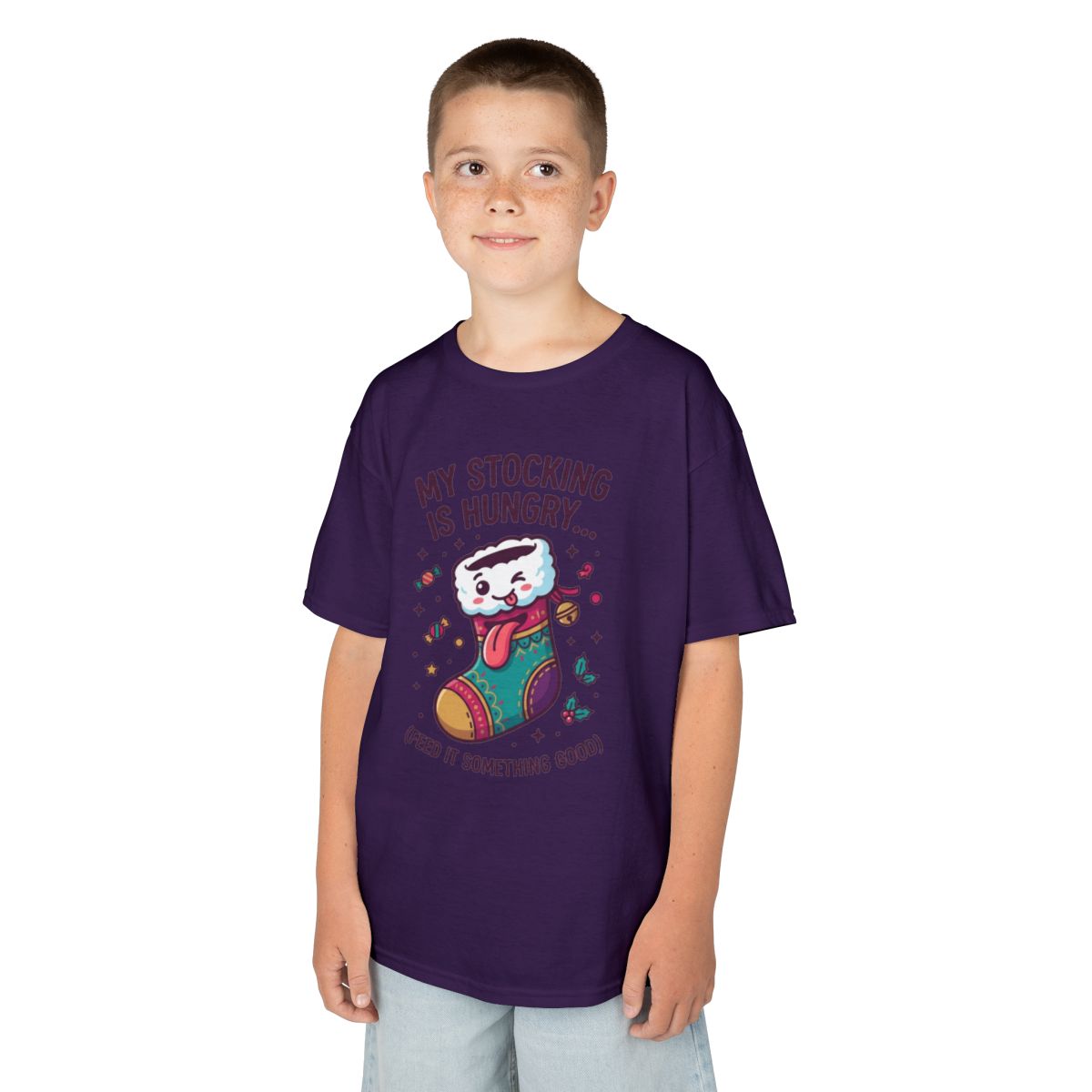 Color: Purple | My Stocking Is Hungry Kids Tee