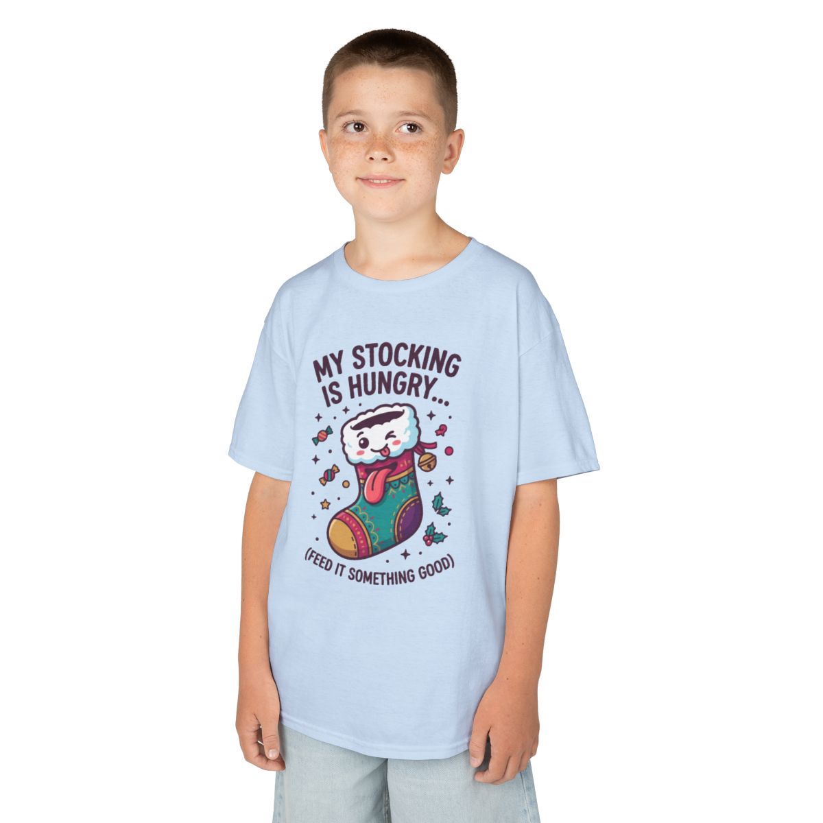 Color: Light Blue | My Stocking Is Hungry Kids Tee