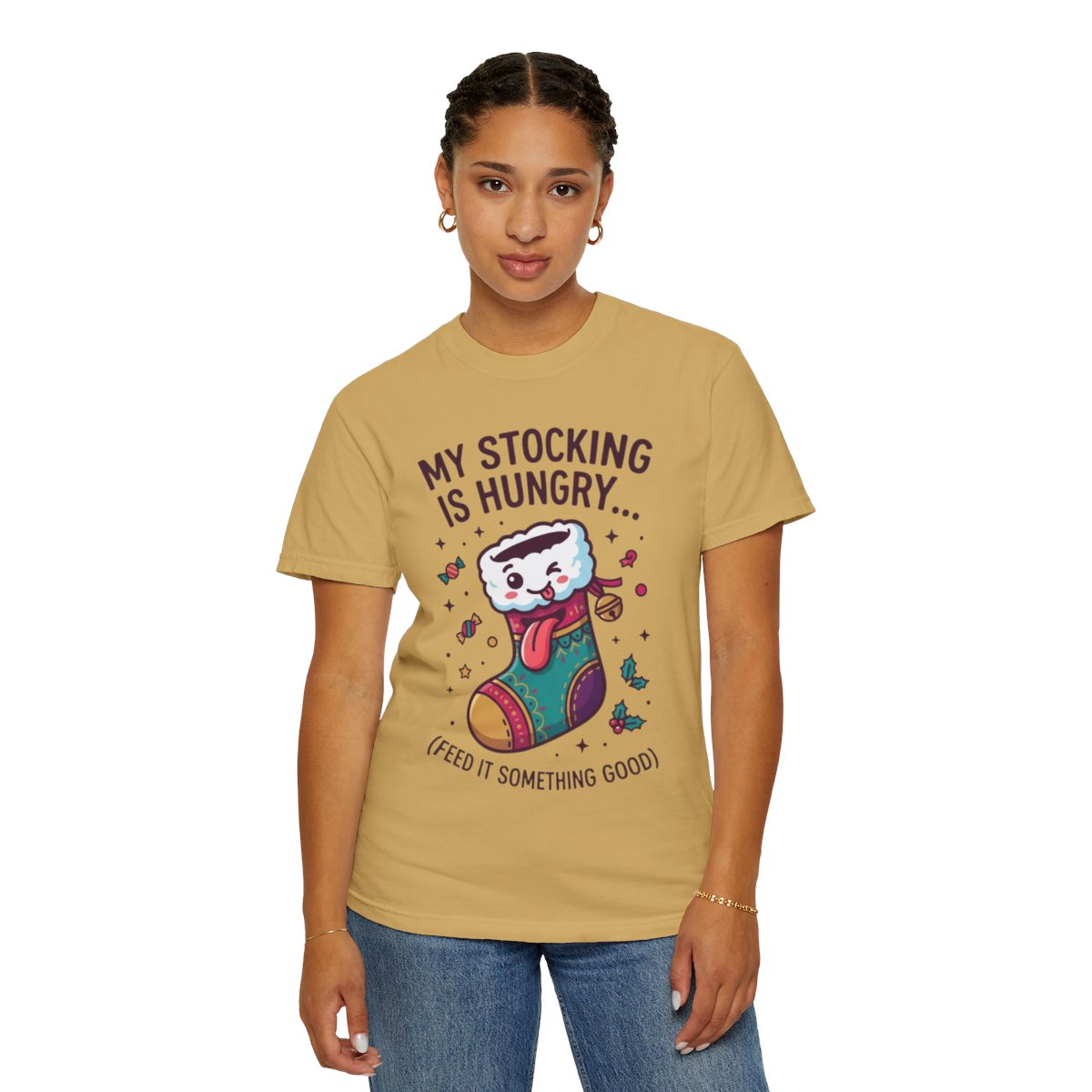Color: Mustard | My Stocking Is Hungry Unisex Garment-Dyed Tee