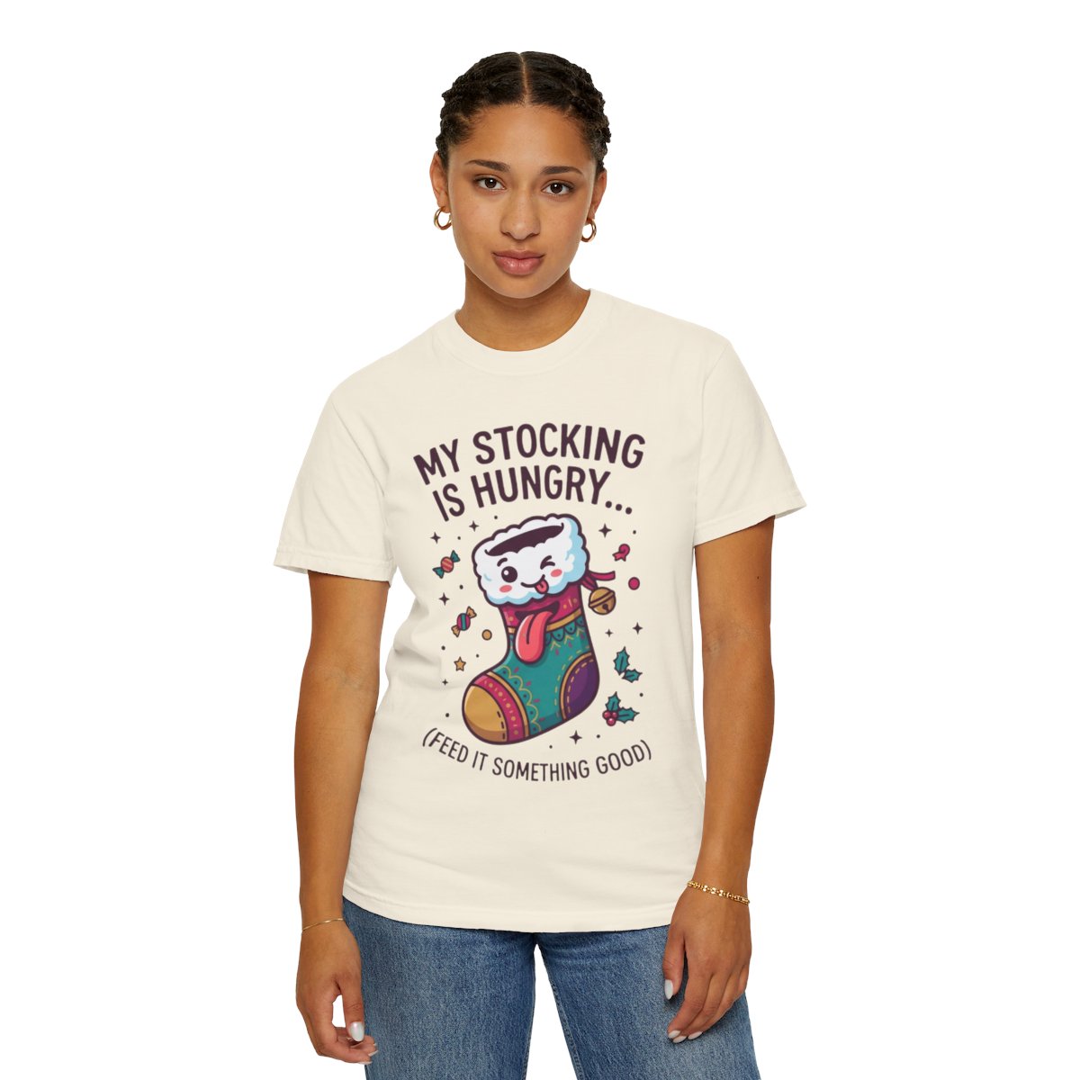 Color: Ivory | My Stocking Is Hungry Unisex Garment-Dyed Tee