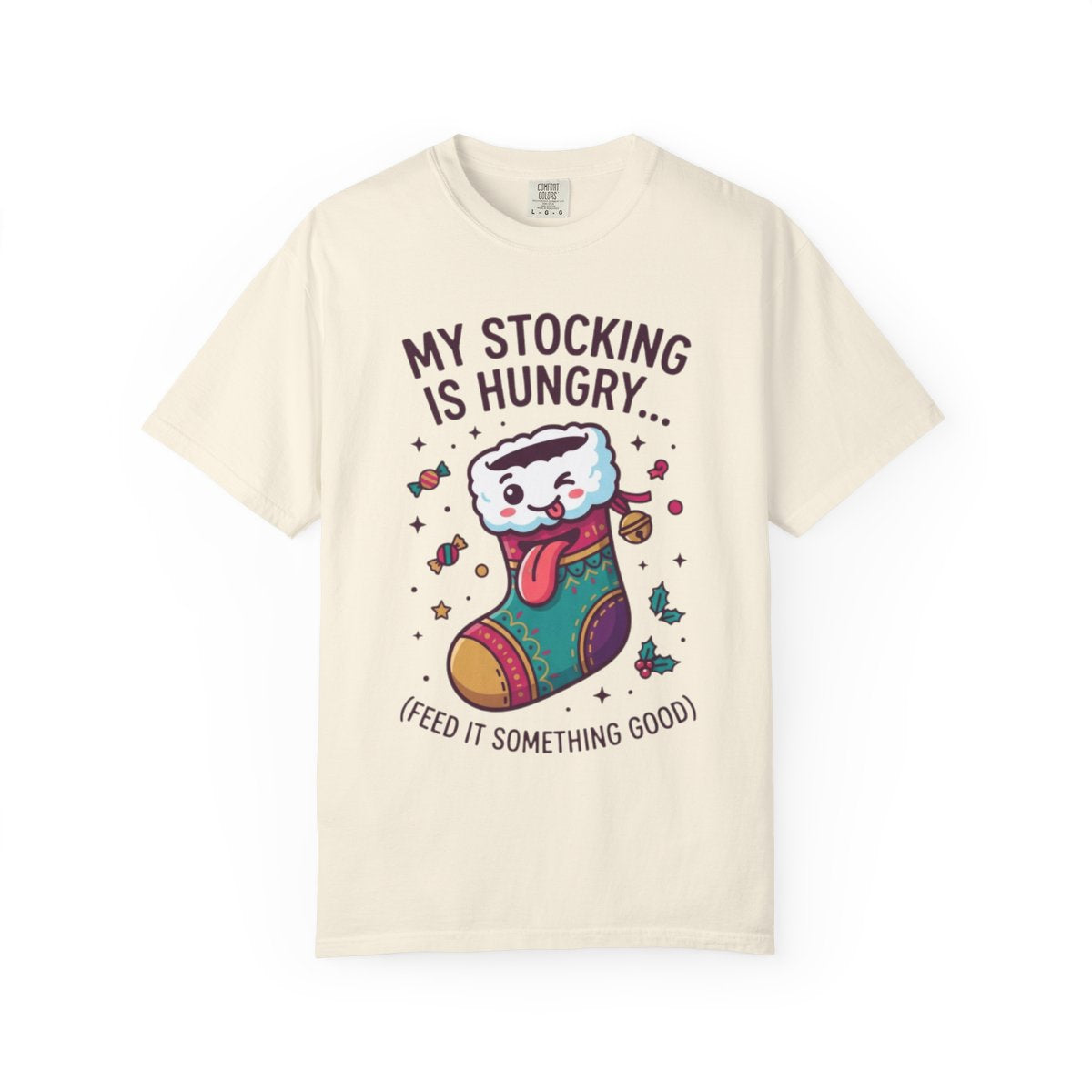 Color: Ivory | My Stocking Is Hungry Unisex Garment-Dyed Tee
