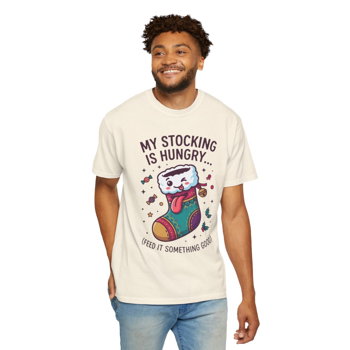 Color: Ivory | My Stocking Is Hungry Unisex Garment-Dyed Tee