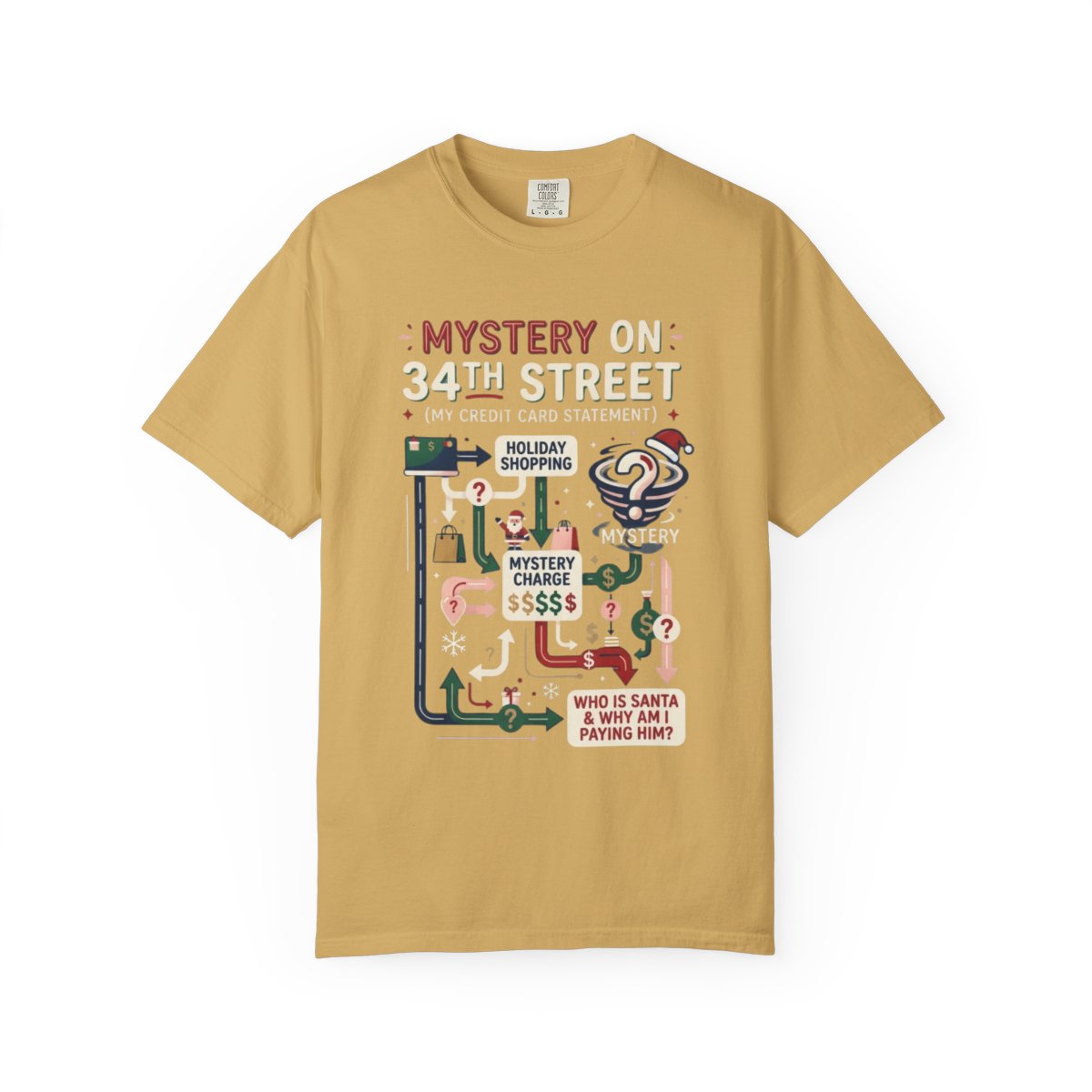 Color: Mustard | Mystery On 34th Street Unisex Garment-Dyed Tee