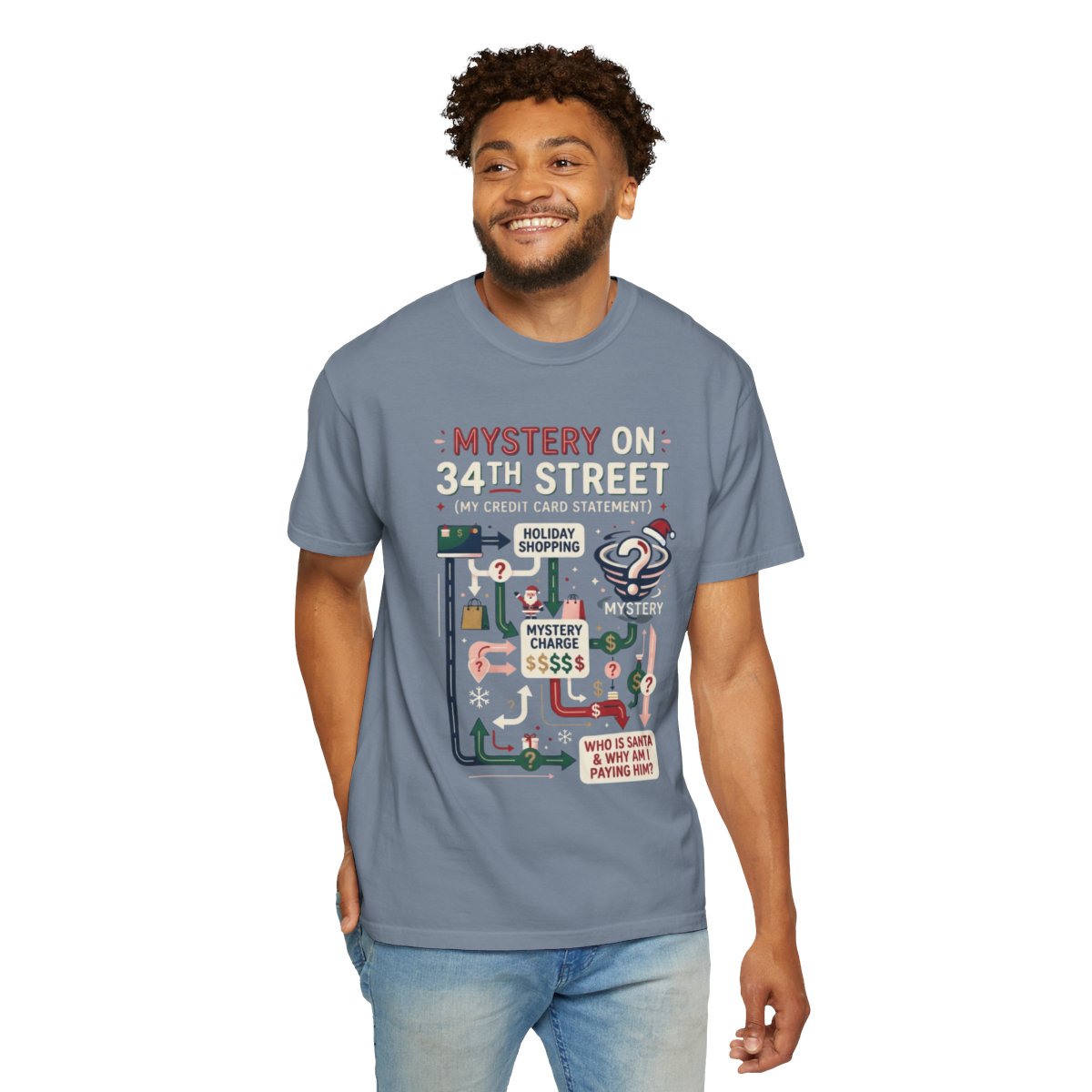 Color: Blue Jean | Mystery On 34th Street Unisex Garment-Dyed Tee