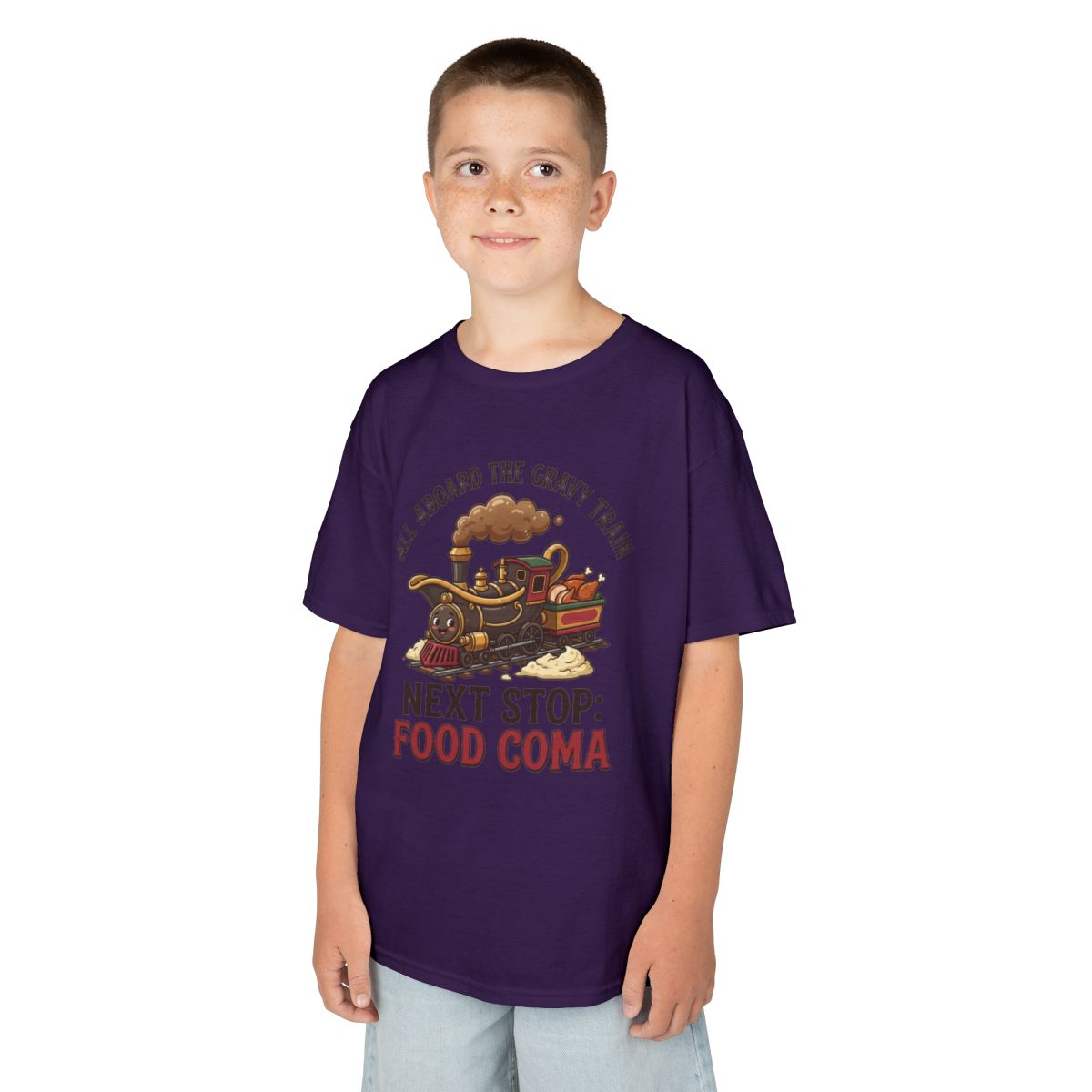 Color: Purple | Next Stop Food Coma Kids Tee