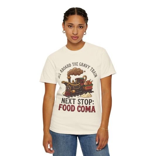 Color: Ivory | Next Stop Food Coma Unisex Garment-Dyed Tee