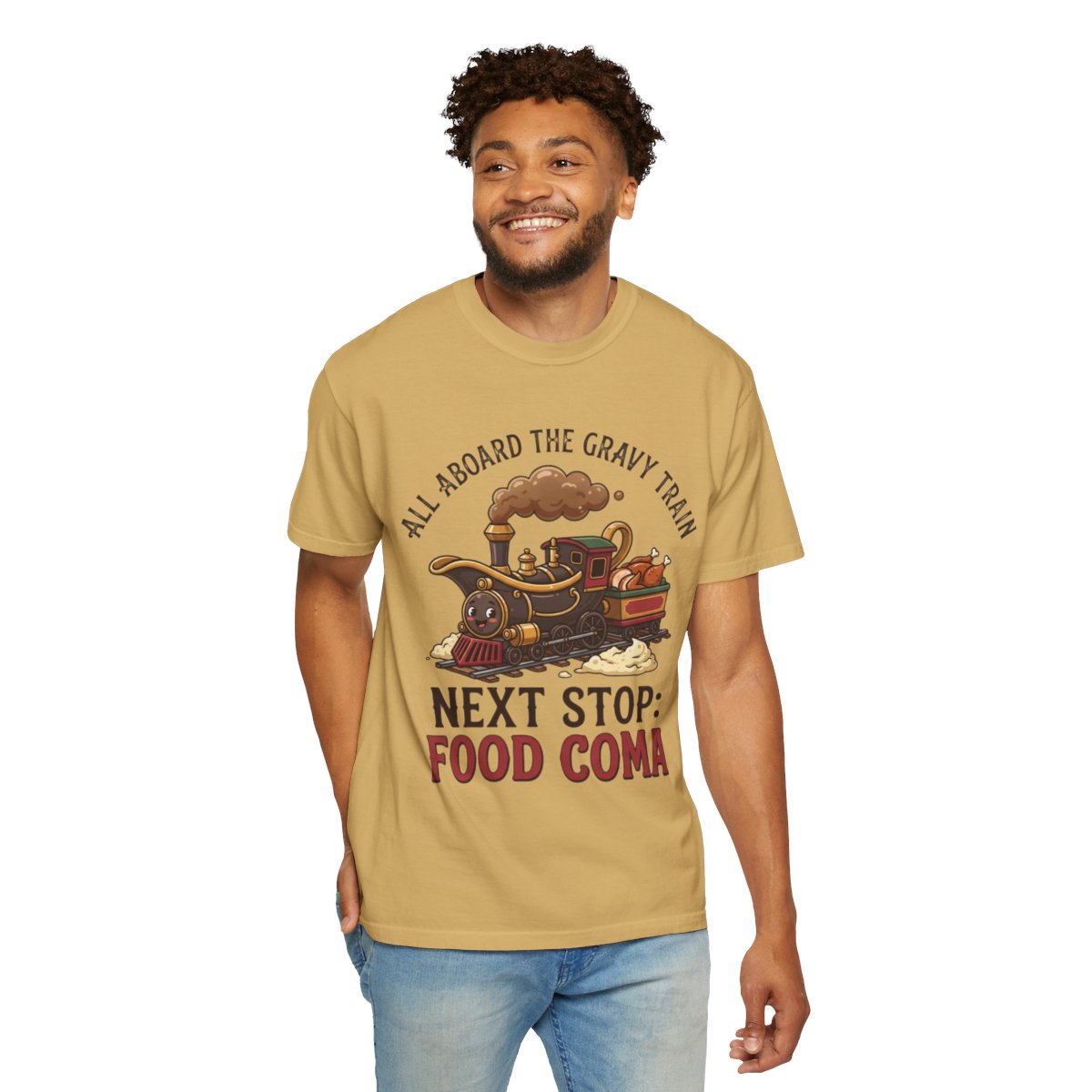 Color: Mustard | Next Stop Food Coma Unisex Garment-Dyed Tee