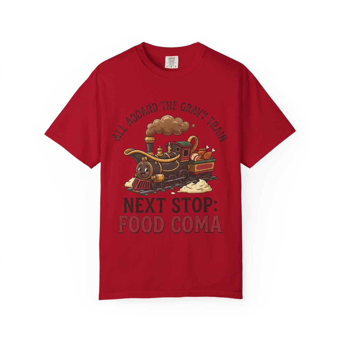 Color: Red | Next Stop Food Coma Unisex Garment-Dyed Tee
