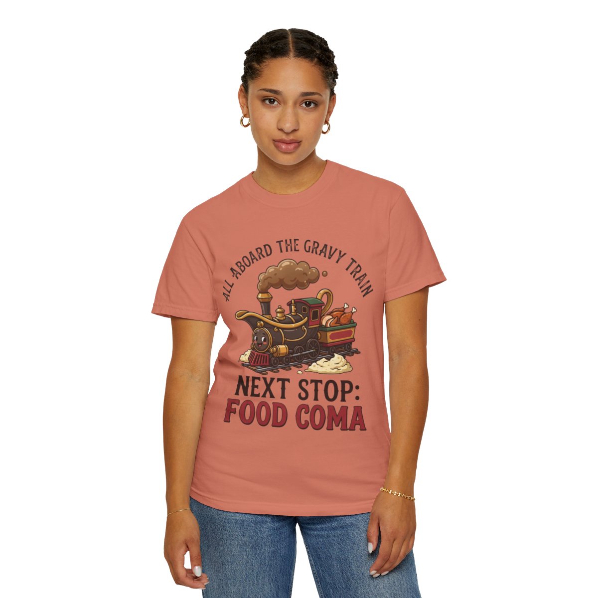 Color: Terracotta | Next Stop Food Coma Unisex Garment-Dyed Tee