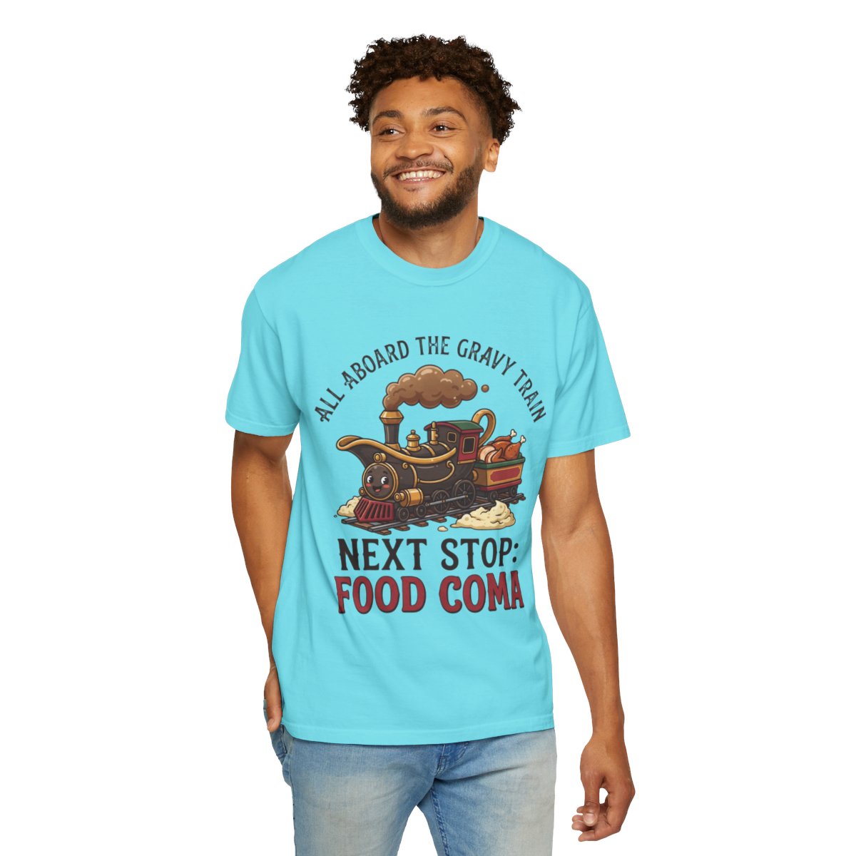 Color: Lagoon Blue | Next Stop Food Coma Unisex Garment-Dyed Tee