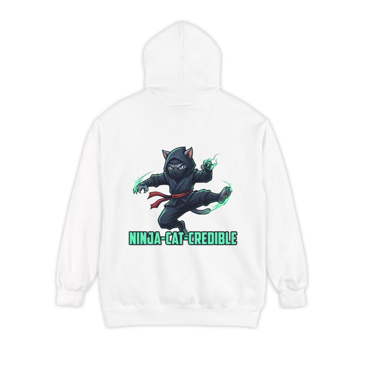 Color: White | Ninja Cat Credible Garment-Dyed Hoodie