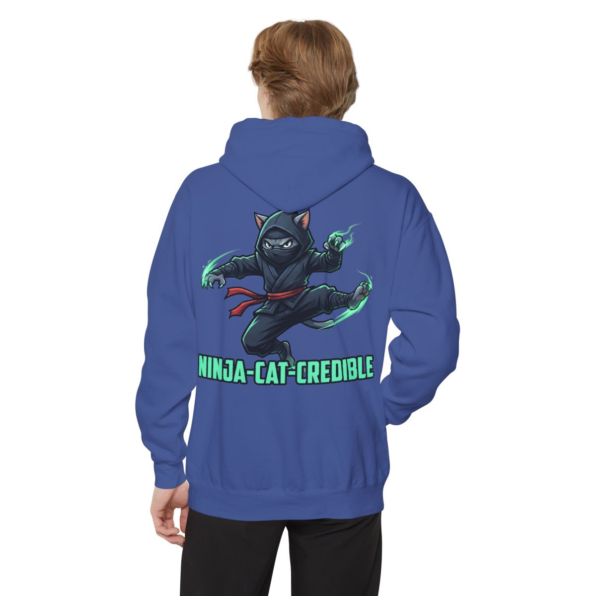 Color: Flo Blue | Ninja Cat Credible Garment-Dyed Hoodie