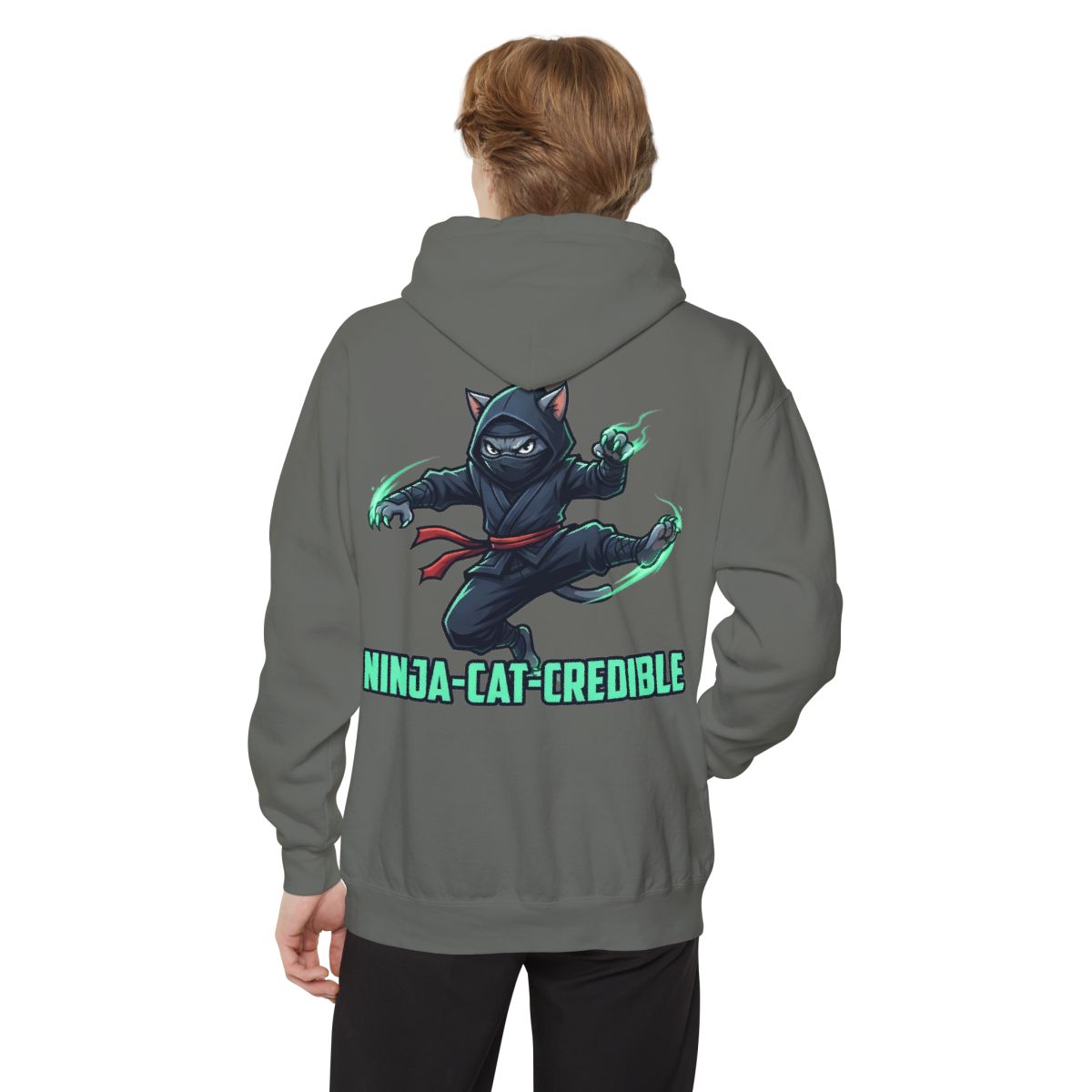 Color: Grey | Ninja Cat Credible Garment-Dyed Hoodie