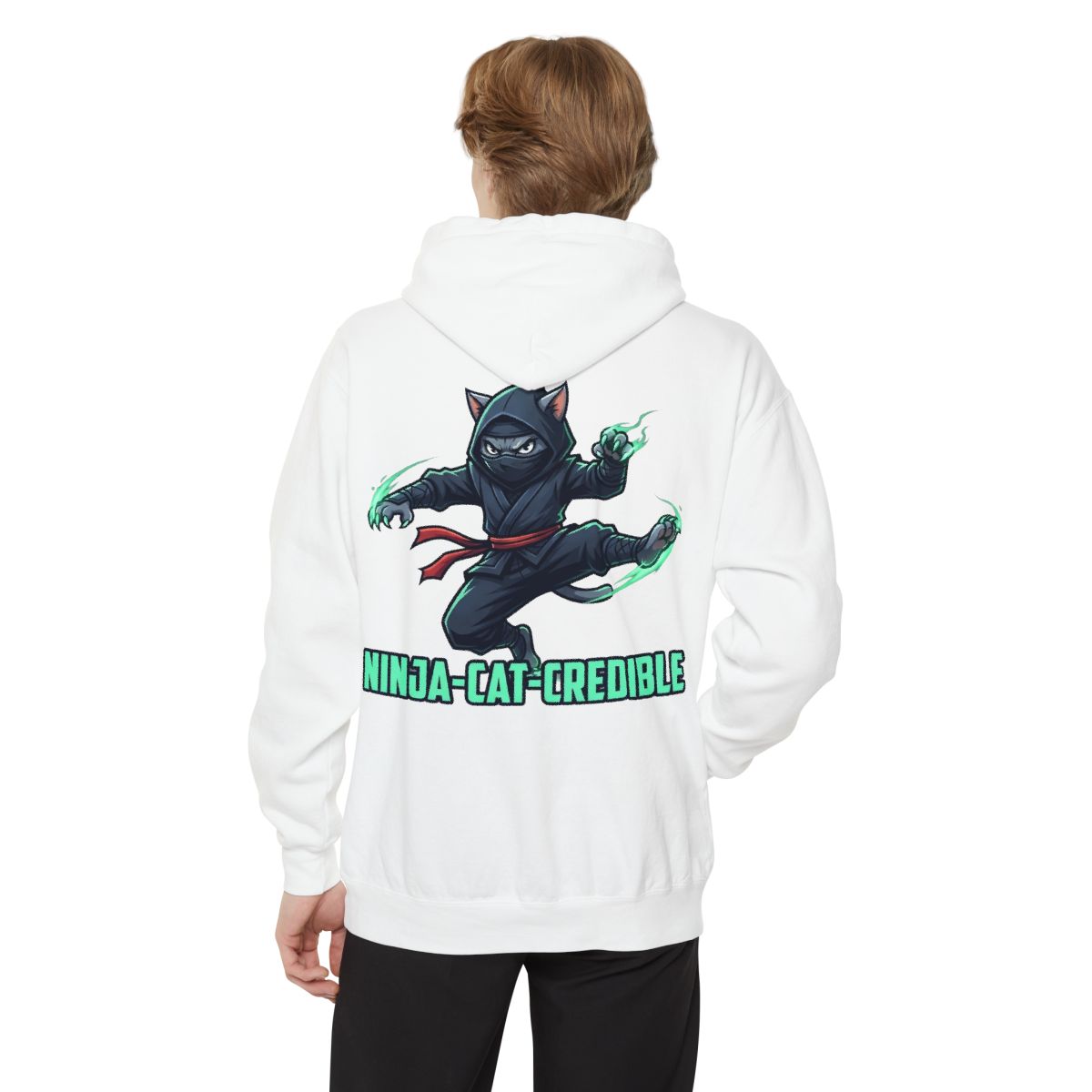 Color: White | Ninja Cat Credible Garment-Dyed Hoodie