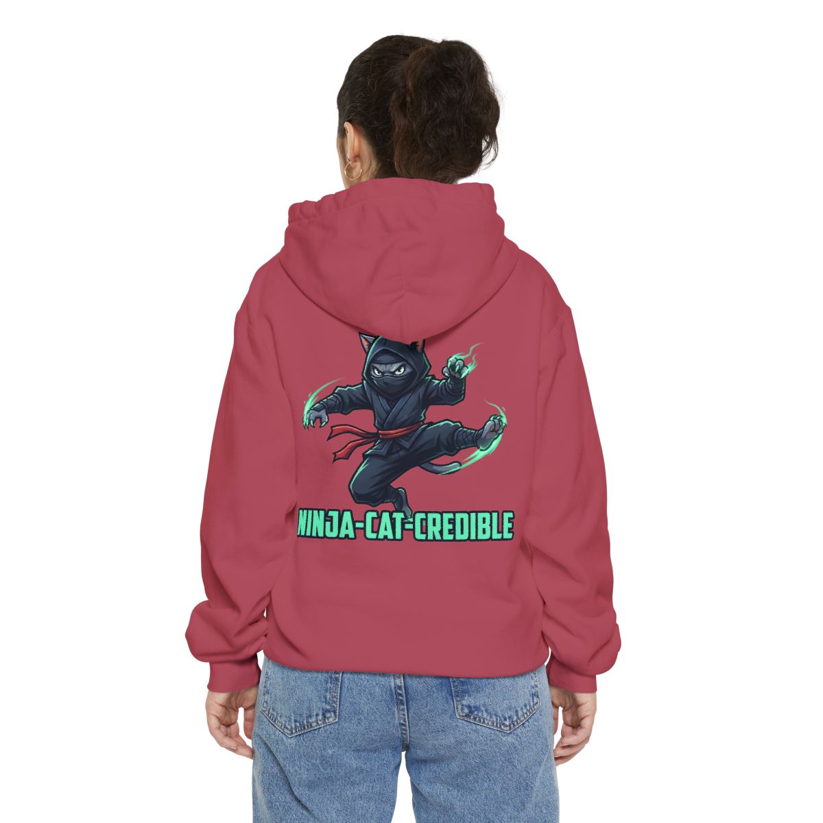 Color: Crimson | Ninja Cat Credible Garment-Dyed Hoodie
