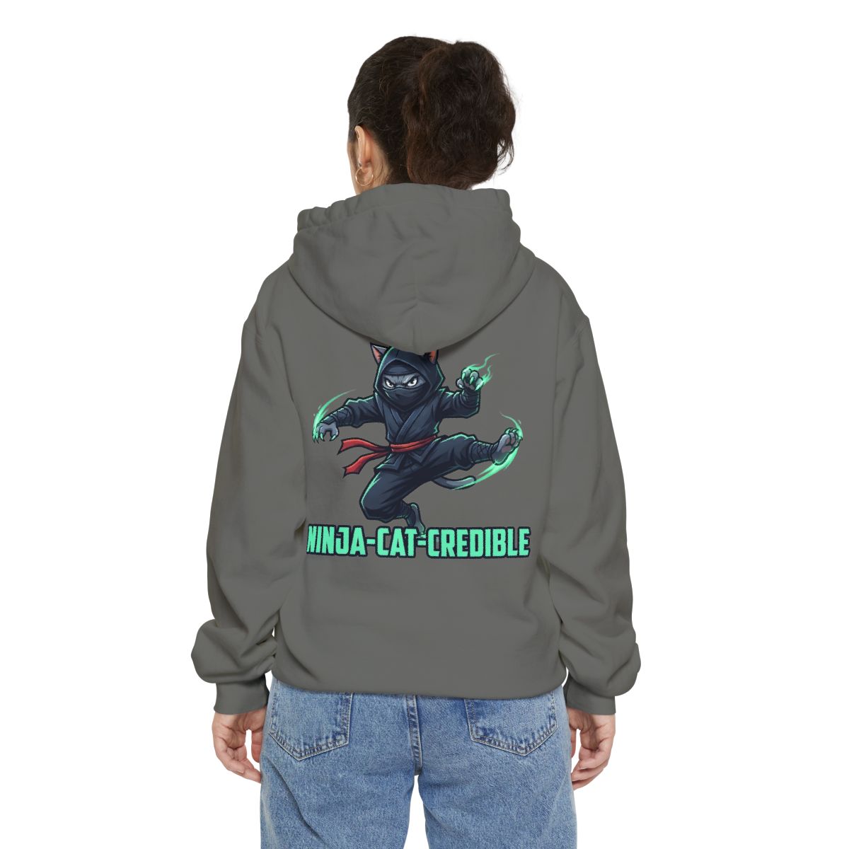 Color: Grey | Ninja Cat Credible Garment-Dyed Hoodie