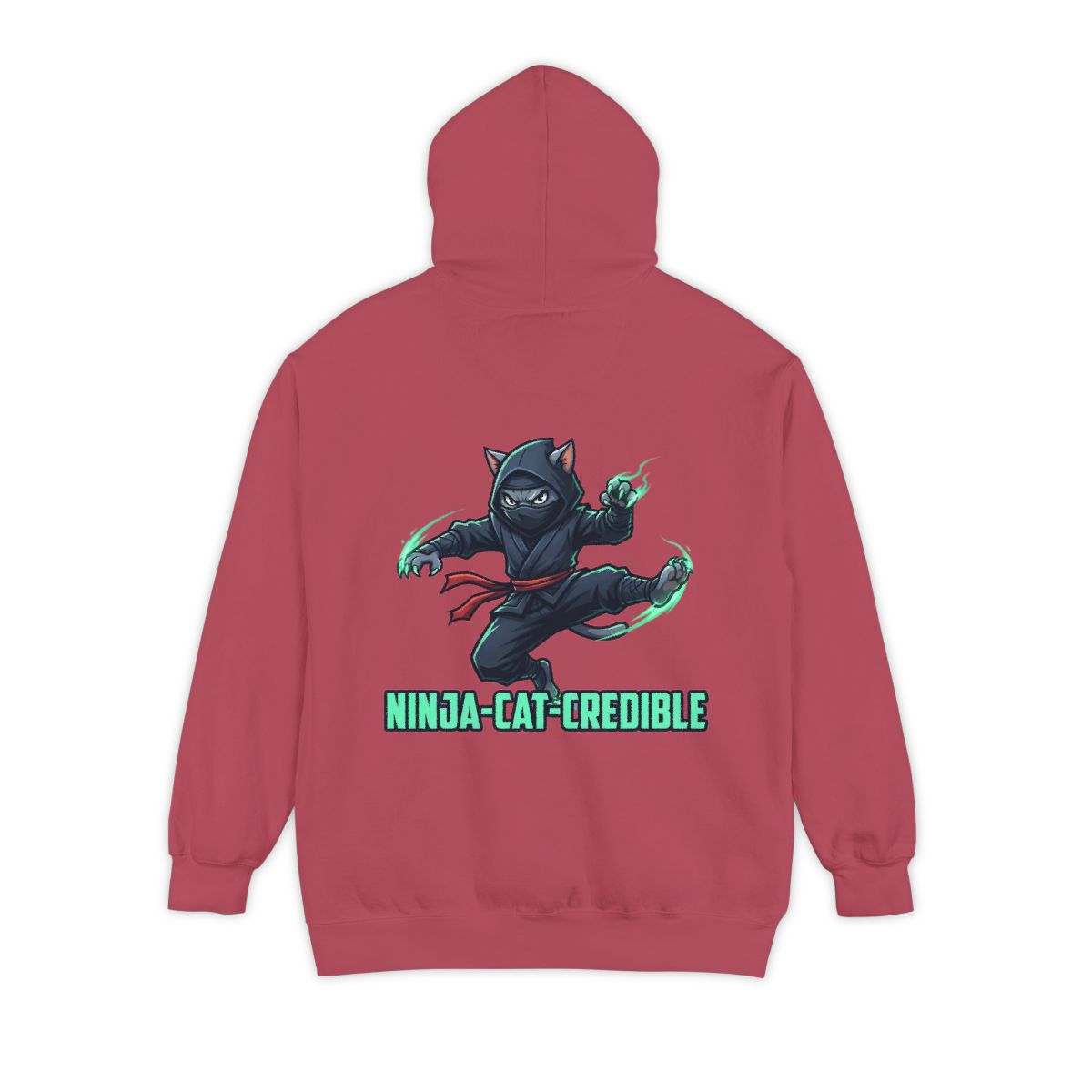 Color: Crimson | Ninja Cat Credible Garment-Dyed Hoodie