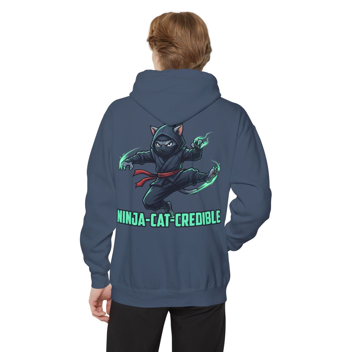 Color: Denim | Ninja Cat Credible Garment-Dyed Hoodie