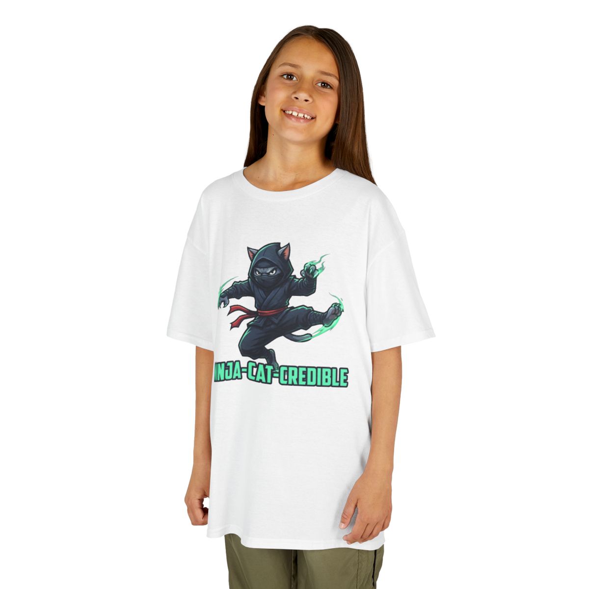 Color: White | Ninja Cat Credible Kids Tee