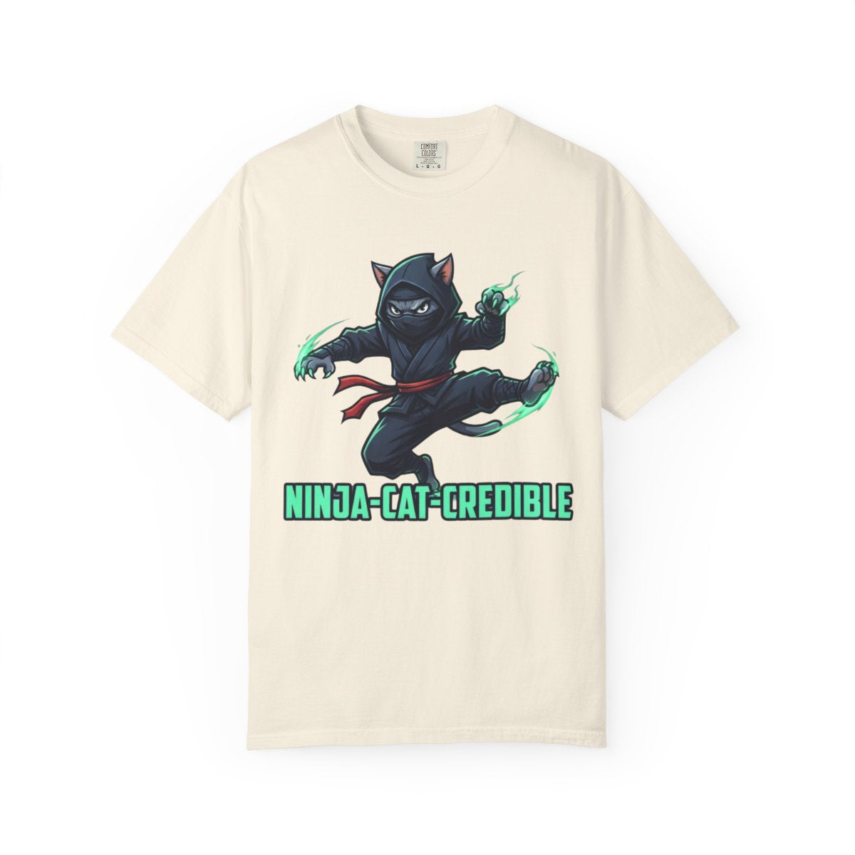 Color: Ivory | Ninja Cat Credible Unisex Garment-Dyed Tee