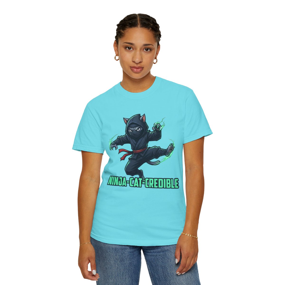 Color: Lagoon Blue | Ninja Cat Credible Unisex Garment-Dyed Tee