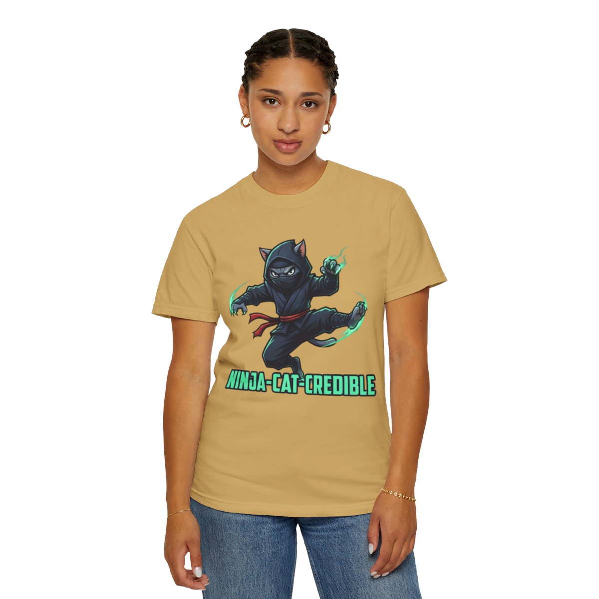 Color: Mustard | Ninja Cat Credible Unisex Garment-Dyed Tee