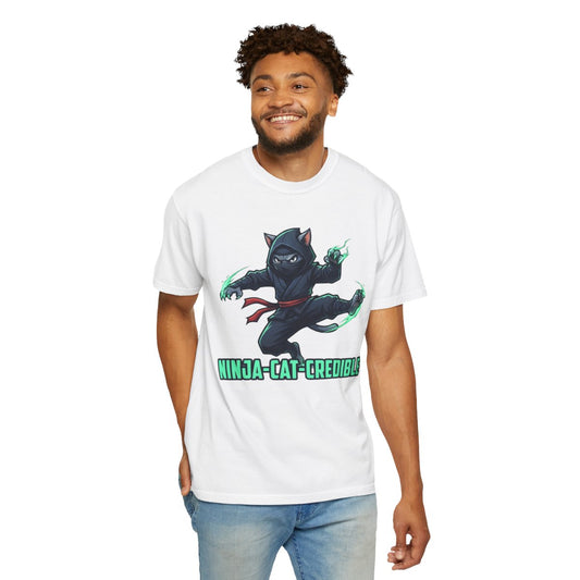 Color: White | Ninja Cat Credible Unisex Garment-Dyed Tee